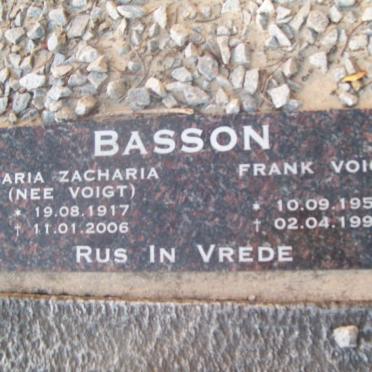 BASSON Frank Voigt 1954-1993 :: BASSON Maria Zacharia nee VOIGT 1917-2006