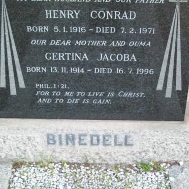 BINEDELL Henry Conrad 1916-1971 &amp; Gertina Jacoba 1914-1996