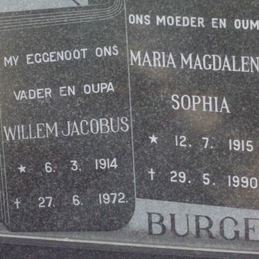 BURGER Willem Jacobus 1914-1972 &amp; Maria Magdalena Sophia 1915-1990