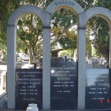 BASSON Marthinus Smuts 1880-1965 &amp; Christina Johanna Susara FONTINI 1891-1964 :: FRASER Doris 1931-1995