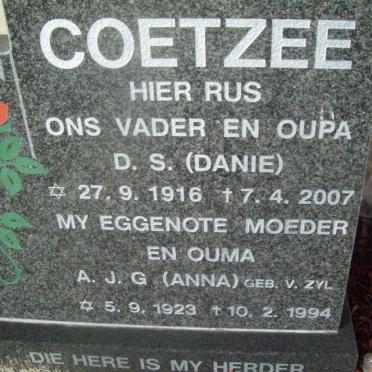 COETZEE D.S. 1916-2007 &amp; A.J.G. V. ZYL 1923-1994