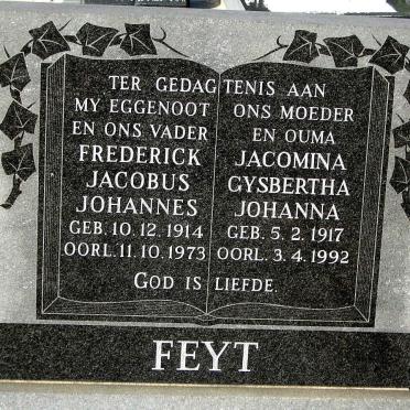 FEYT Frederick Jacobus Johannes 1914-1973 &amp; Jacomina Gysbertha Johanna 1917-1992