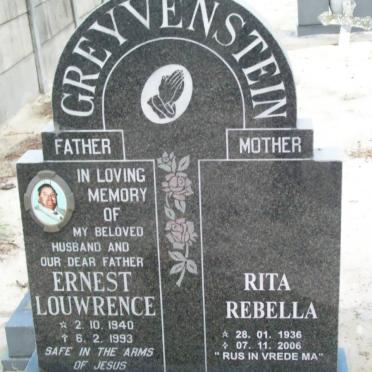 GREYVENSTEIN Ernest Louwrence 1940-1993 &amp; Rita Rebella 1938-2006