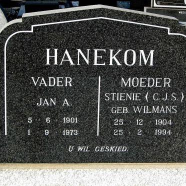 HANEKOM Jan A. 1901-1973 &amp; C.J.S. WILMANS 1904-1994