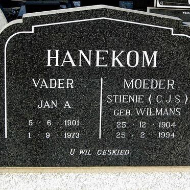 HANEKOM Jan A. 1901-1973 &amp; C.J.S. WILMANS 1904-1994