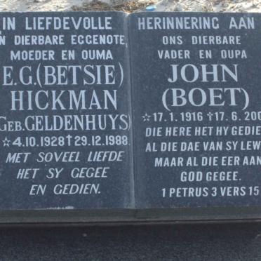 HICKMAN John 1916-2009 &amp; E.G. GELDENHUYS 1928-1988