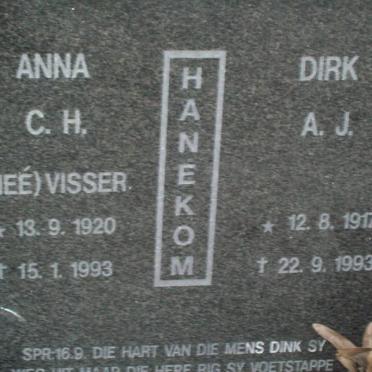 HANEKOM Dirk A.J. 1917-1993 &amp; Anna C.H. VISSER 1920-1993