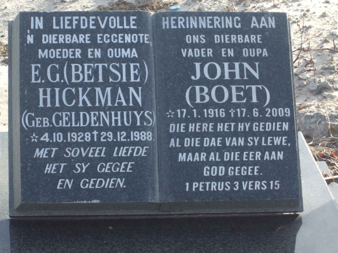 HICKMAN John 1916-2009 &amp; E.G. GELDENHUYS 1928-1988