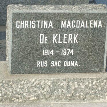 KLERK Christina Magdalena, de 1914-1974