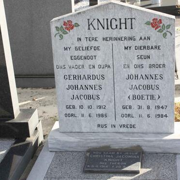 KNIGHT Gerhardus Johannes Jacobus 1912-1985 &amp; Christina Jacoba THERON 1914-2007 :: KNIGHT Johannes Jacobus 1947-1984