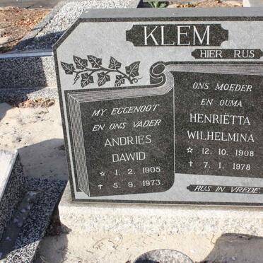 KLEM Andries Dawid 1905-1973 &amp; Henrietta Wilhelmina 1908-1976