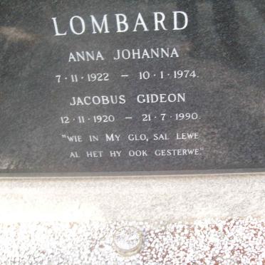 LOMBARD Jacobus Gideon 1920-1990 &amp; Anna Johanna 1922-1974