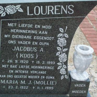 LOURENS Jacobus A. 1920-1993 &amp; Maria M.J. 1922-1995