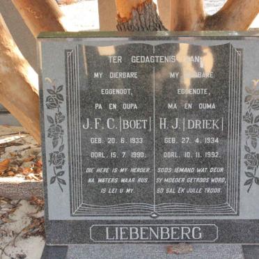 LIEBENBERG J.F.C. 1933-1990 &amp; H.J. 1934-1992