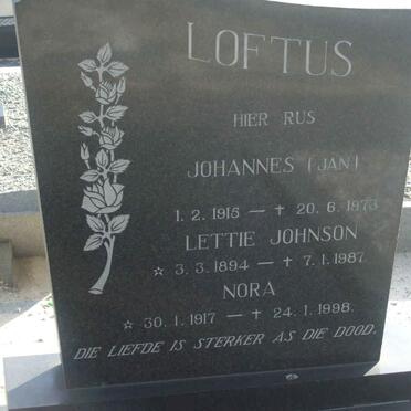 LOFTUS Johannes 1915-1973 :: JOHNSON Nora 1894-1987 :: LOFTUS Nora 1917-1998