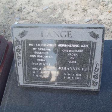 LANGE Johannes F.J. 1921-2003 &amp; Maria M. LE ROUX 192?-1994