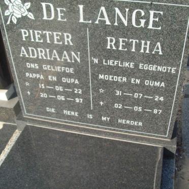 LANGE Pieter Adriaan, de 1922-1997 &amp; Retha 1924-1987