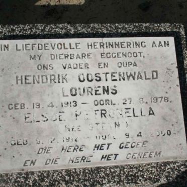 LOURENS Hendrik Oostenwald 1913-1978 &amp; Elsje Petronella STEYN 1912-2000