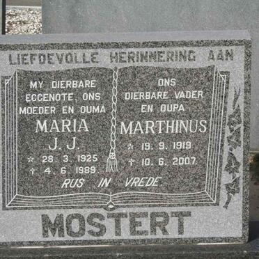 MOSTERT Marthinus 1919-2007 &amp; Maria J.J. 1925-1989