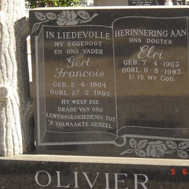 OLIVIER Gert Francois 1904-1965 :: OLIVIER Elri 1963-1993