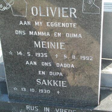 OLIVIER Sakkie 1920- &amp; Meinie 1935-1992