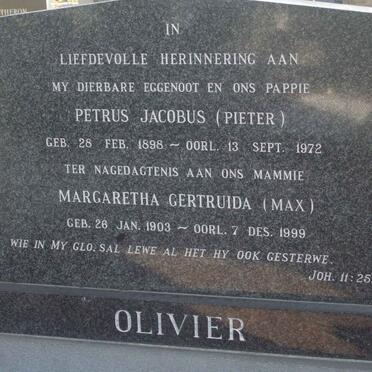 OLIVIER Petrus Jacobus 1898-1972 &amp; Margaretha Gertruida 1903-1999