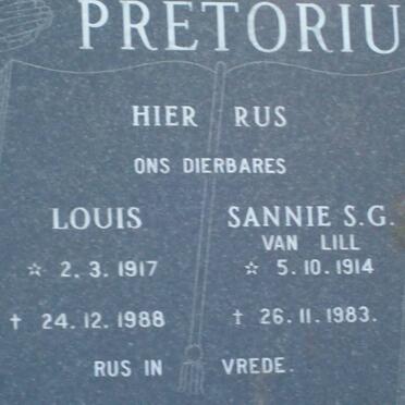 PRETORIUS Louis 1917-1988 &amp; Sannie S.G. VAN LILL 1914-1983
