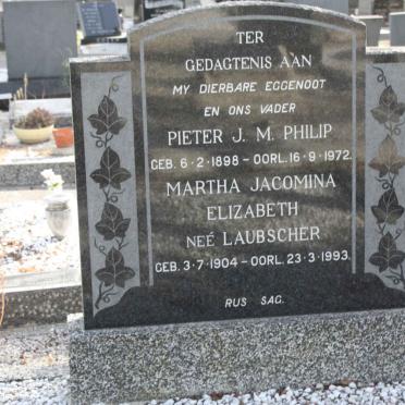 PHILIP Pieter J. 1898-1972 &amp; Martha Jacomina Elizabeth LAUBSCHER 1904-1993