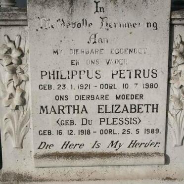 PRETORIUS Philippus Petrus 1921-1980 &amp; Martha Elizabeth DU PLESSIS 1918-1989