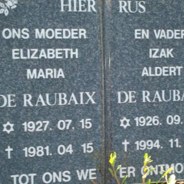 RAUBAIX Izak Albert, de 1926-1994 &amp; Elizabeth Maria 1927-1981