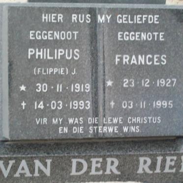 RIEL Philipus, van der 1919-1993 &amp; Frances 1927-1995