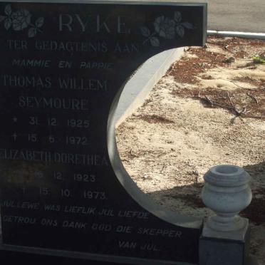 RYKE Thomas Willem Seymoure 1925-1972 &amp; Elizabeth Dorethea 1923-1973