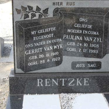 RENTZKE Gerrit Van Wyk 1910-1972 &amp; Paulina VAN ZYL 1905-1993