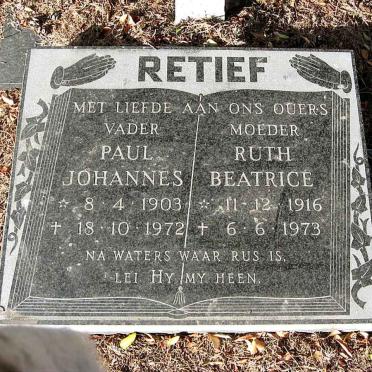 RETIEF Paul Johannes 1903-1972 &amp; Ruth Beatrice 1916-1973
