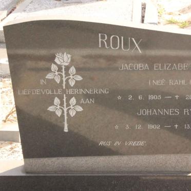 ROUX Johannes Ryk 1902-1998 &amp; Jacoba Elizabeth RAHL 1905-1974