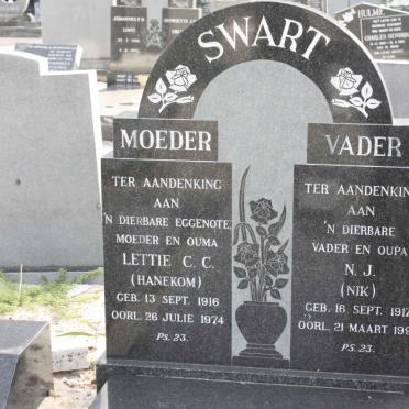 SWART N.J. 1917-1991 &amp; Lettie C.C. HANEKOM 1916-1974