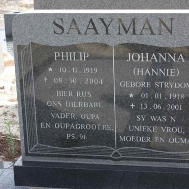 SAAYMAN Philip 1919-2004 &amp; Johanna STRYDOM 1918-2001