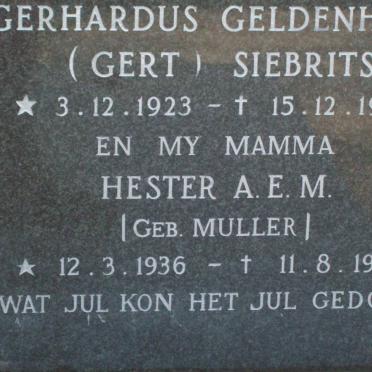 SIEBRITS Gerhardus Geldenhuys 1923-1980 &amp; Hester A.E.M. MULLER 1936-1985