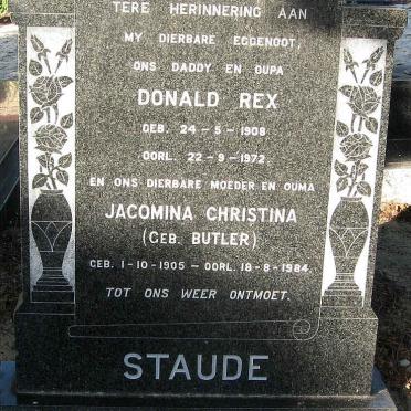 STAUDE Donald Rex 1908-1972 &amp; Jacomina Christina BUTLER 1905-1984