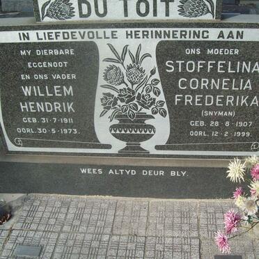 TOIT Willem Hendrik, du 1911-1973 &amp; Stoffelina Cornelia Frederika SNYMAN 1907-1999