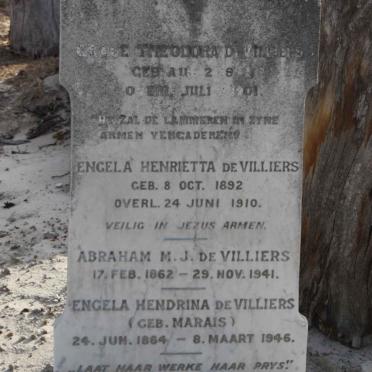 VILLIERS Abraham M.J., de 1862-1941 &amp; Engela Hendrina MARAIS 1864-1946  - see description for rest of names
