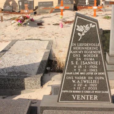 VENTER W.A. 1922-2003 &amp; S.E. 1926-1983