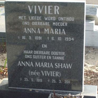 VIVIER Anna Maria 1891-1994 :: SHAW Anna Maria nee VIVIER 1919-2001