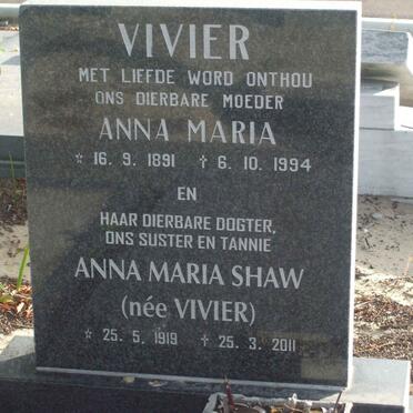 VIVIER Anna Maria 1891-1994 :: SHAW Anna Maria nee VIVIER 1919-2001