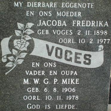 VOGES M.W.G.P. 1906-1978 &amp; Jacoba Frederika  VOGES 1898-1977