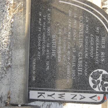 WYK Cornelius Gabriel, van 1904-1957 &amp; Bartjie 1905-1976