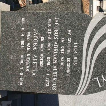 ZYL Jacobus Adriaan Albertus, van 1901-1973 &amp; Jacoba Aletta VAN NIEKERK 1905-1991