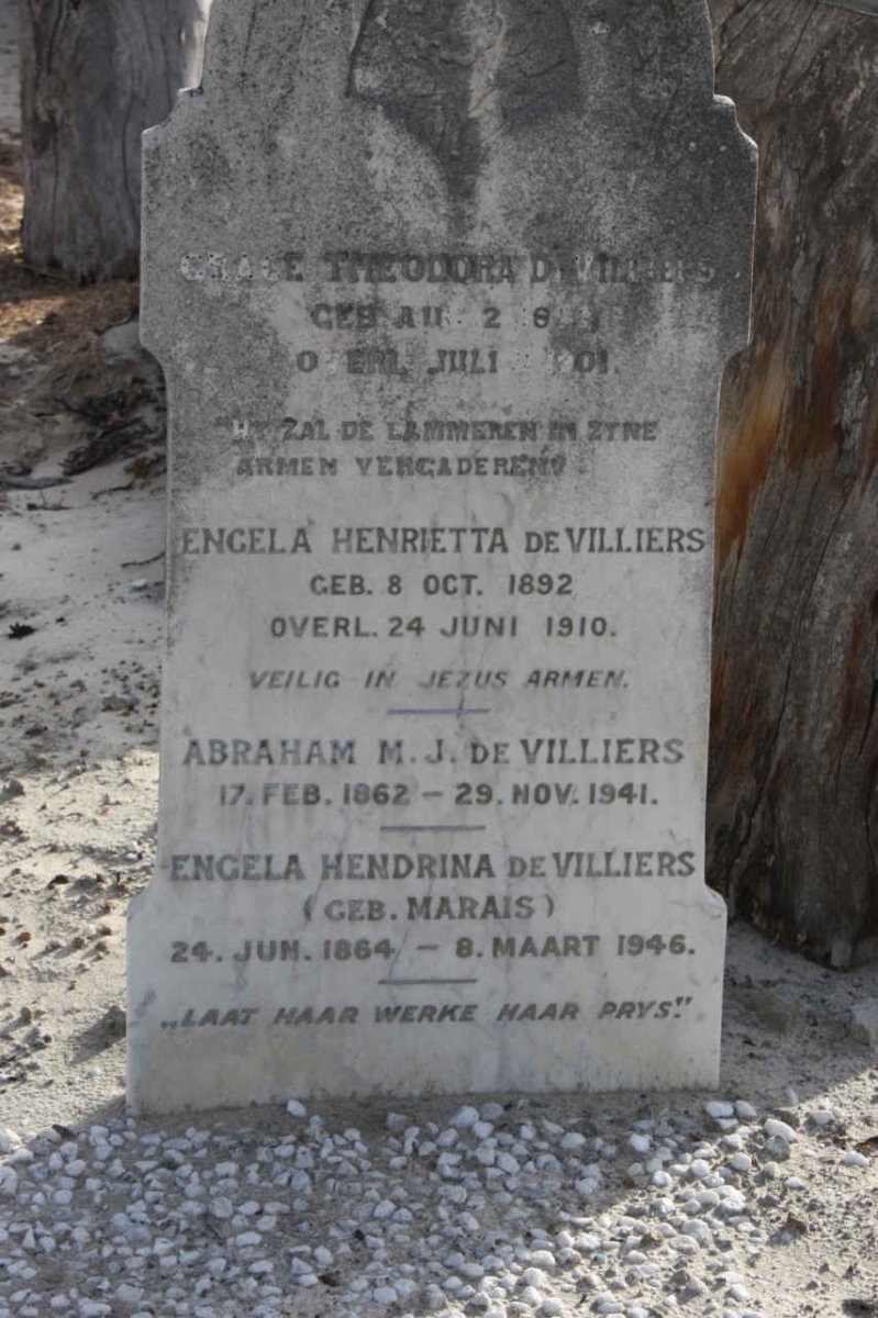 VILLIERS Abraham M.J., de 1862-1941 &amp; Engela Hendrina MARAIS 1864-1946  - see description for rest of names