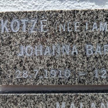 KOTZE Johanna Barbara nee LAMBRECHTS 1910-1999