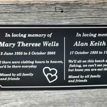 WELLS Alan Keith 1938-2021 &amp; Mary Therese 1935-2008